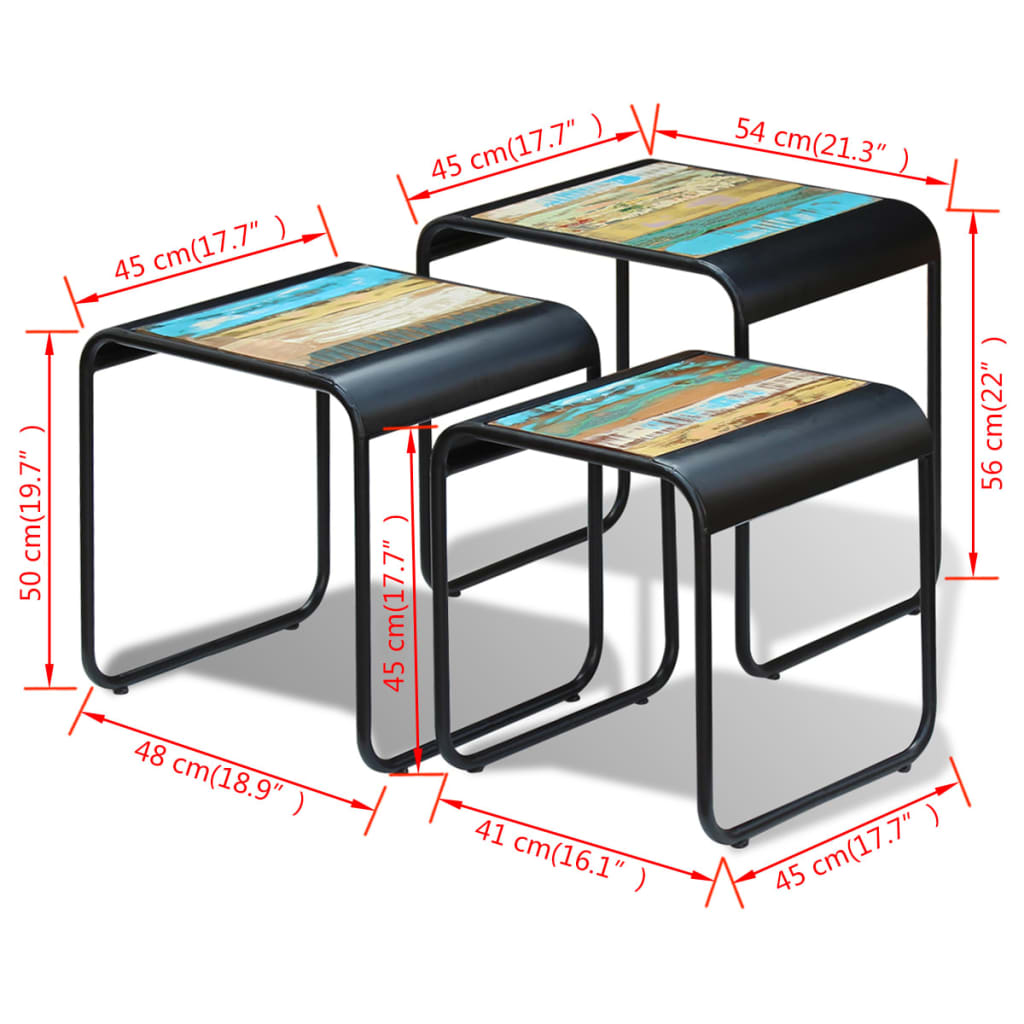 vidaXL 3-dijelni set uklapajućih stolića od masivnog obnovljenog drva