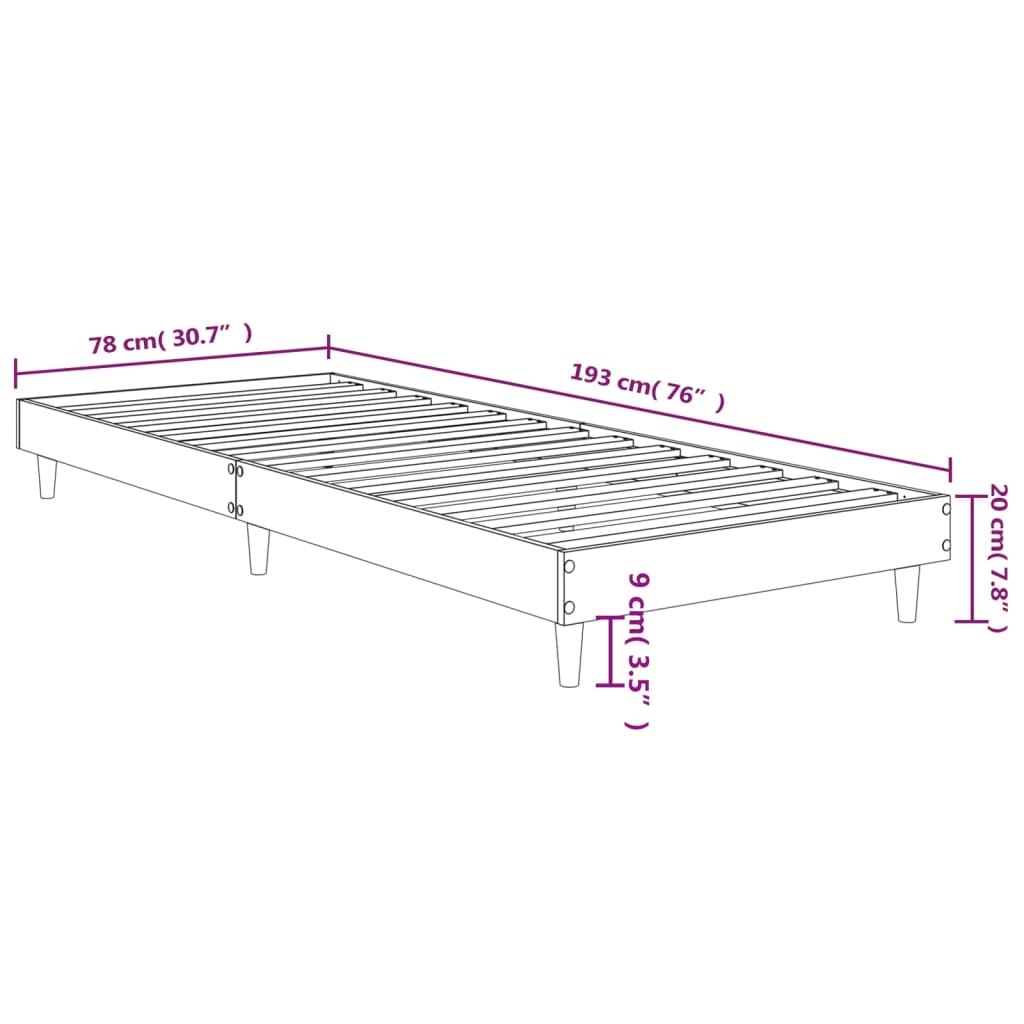 vidaXL Okvir za krevet boja hrasta 75x190 cm od konstruiranog drva