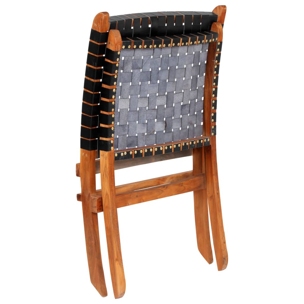 vidaXL Sklopiva stolica od prave kože crna