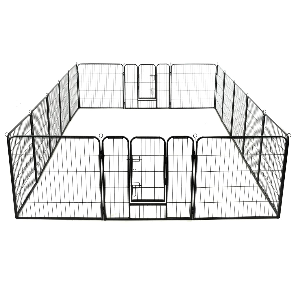 vidaXL Ograda za pse sa 16 ploča od čelika 80 x 80 cm crna