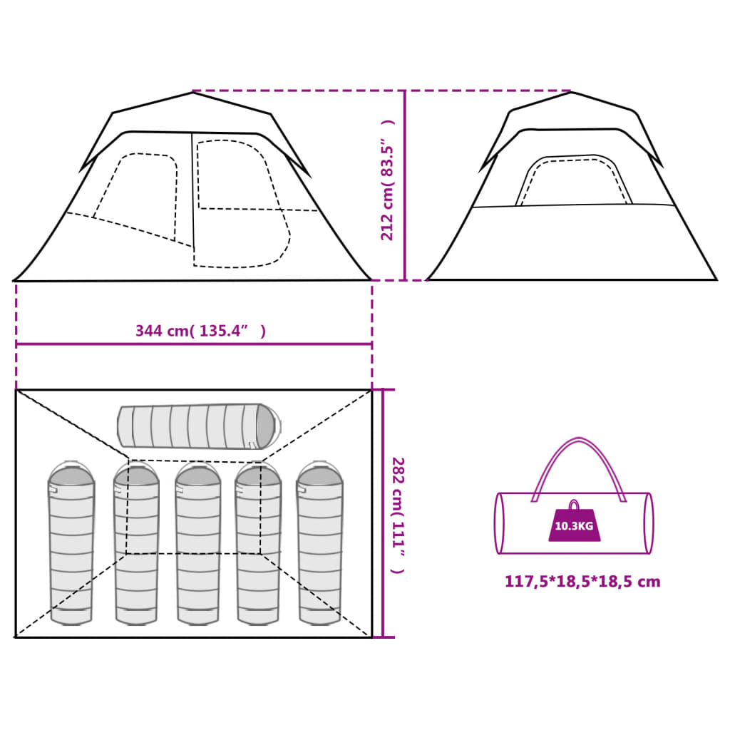 vidaXL Obiteljski šator LED za 6 osoba sivo-narančasti brzo otpuštanje