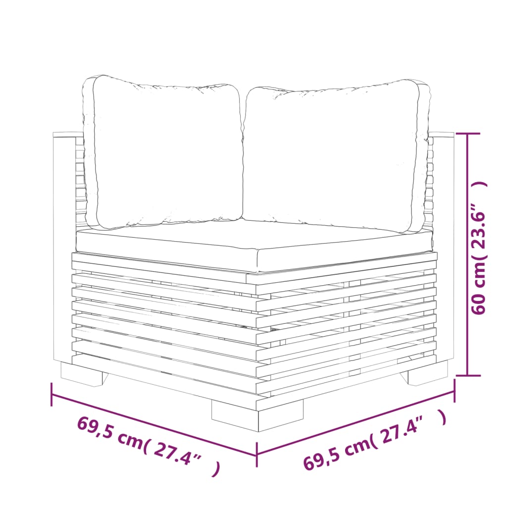 vidaXL Kutne vrtne sofe s jastucima 2 kom od masivne tikovine