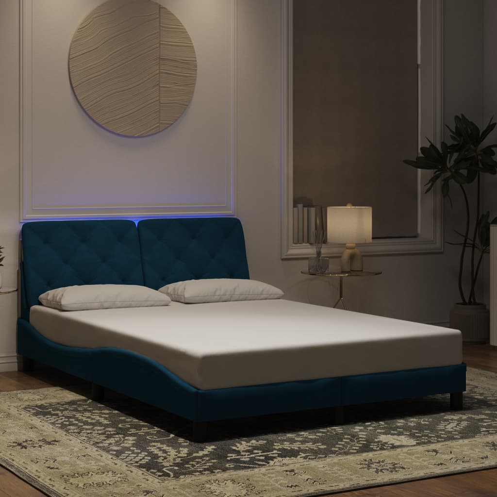 vidaXL Okvir kreveta s LED svjetlima plavi 120 x 200 cm baršunasti