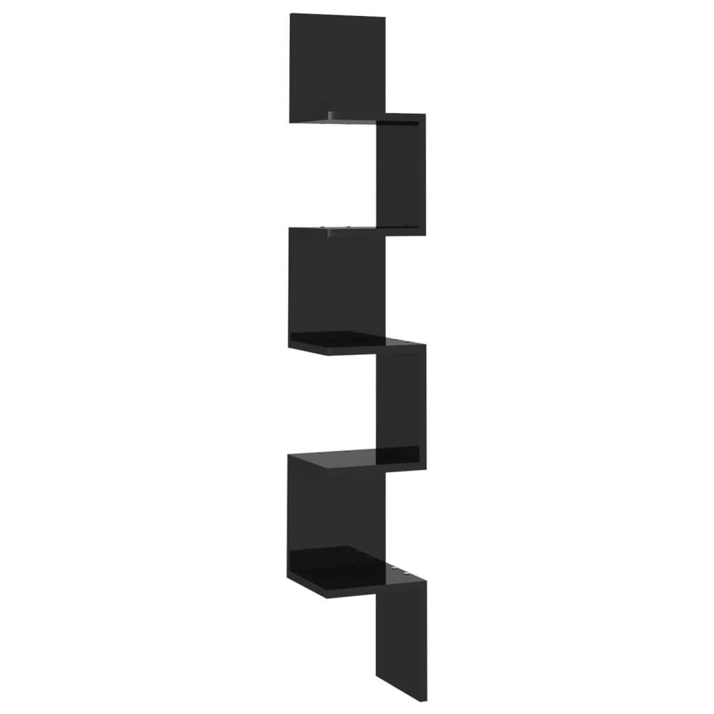 vidaXL Zidne kutne police visoki sjaj crne 20 x 20 x 127,5 cm drvene