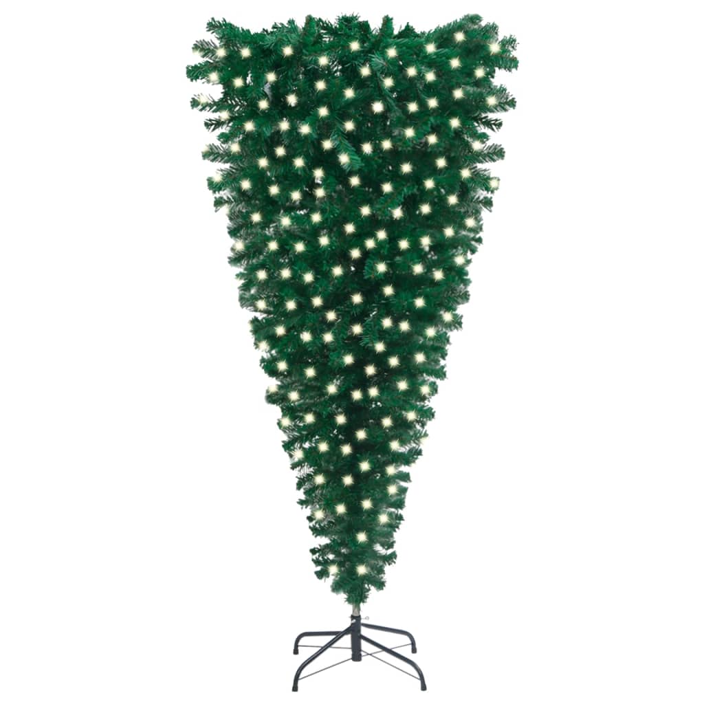 vidaXL Naopako umjetno osvijetljeno božićno drvce zeleno 210 cm