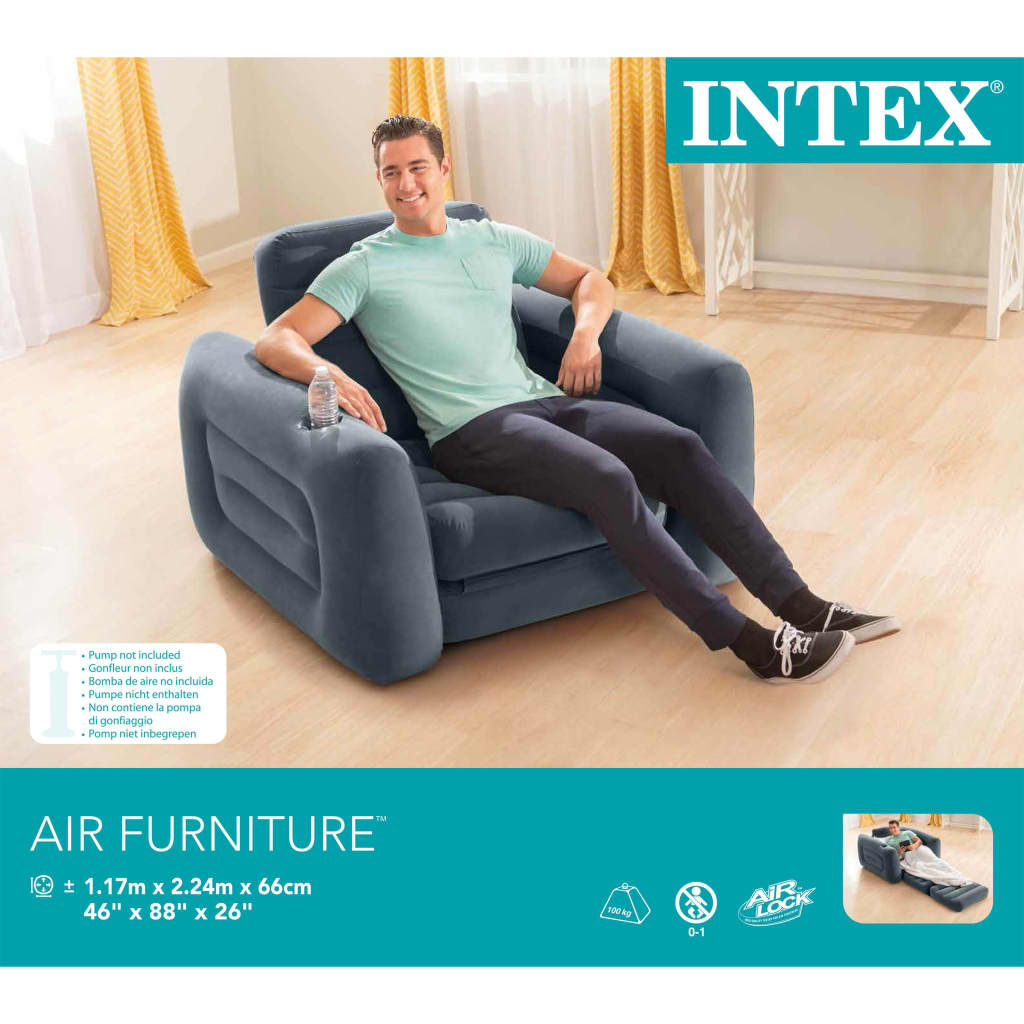 Intex fotelja na razvlačenje 117 x 224 x 66 cm tamnosiva