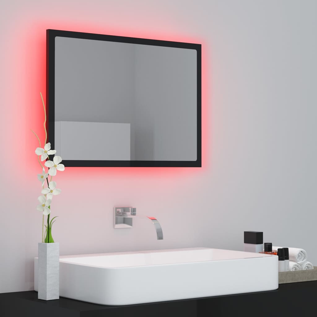 vidaXL LED kupaonsko ogledalo visoki sjaj crno 60x8,5x37 cm akrilno