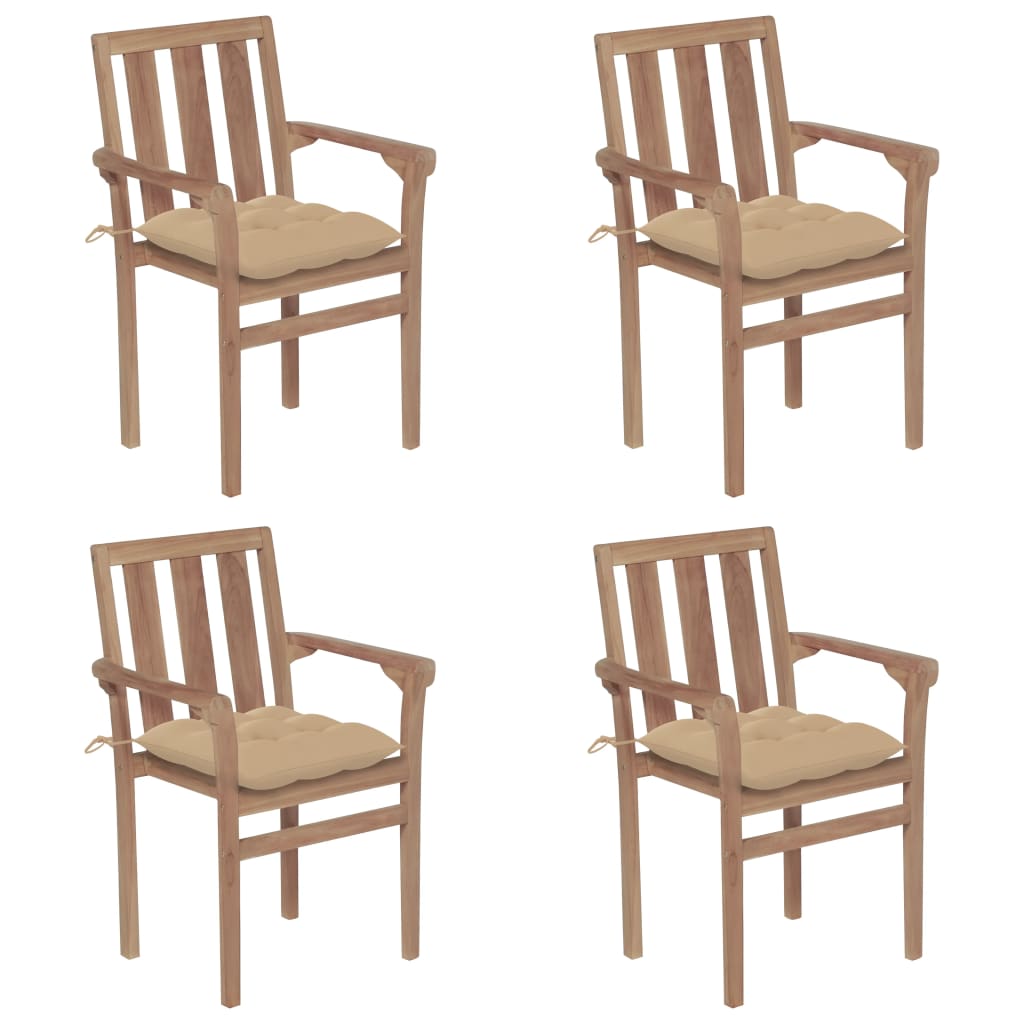 vidaXL Složive vrtne stolice s jastucima 4 kom od masivne tikovine