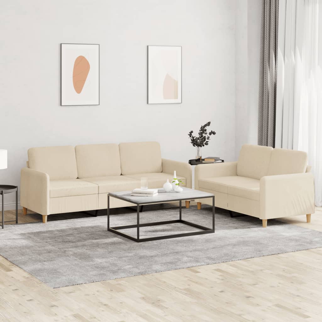 vidaXL 2-dijelni set sofa s jastucima krem od tkanine