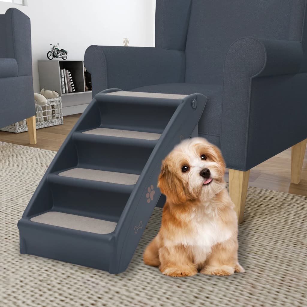 vidaXL 4 sklopive stepenice za pse tamnosive