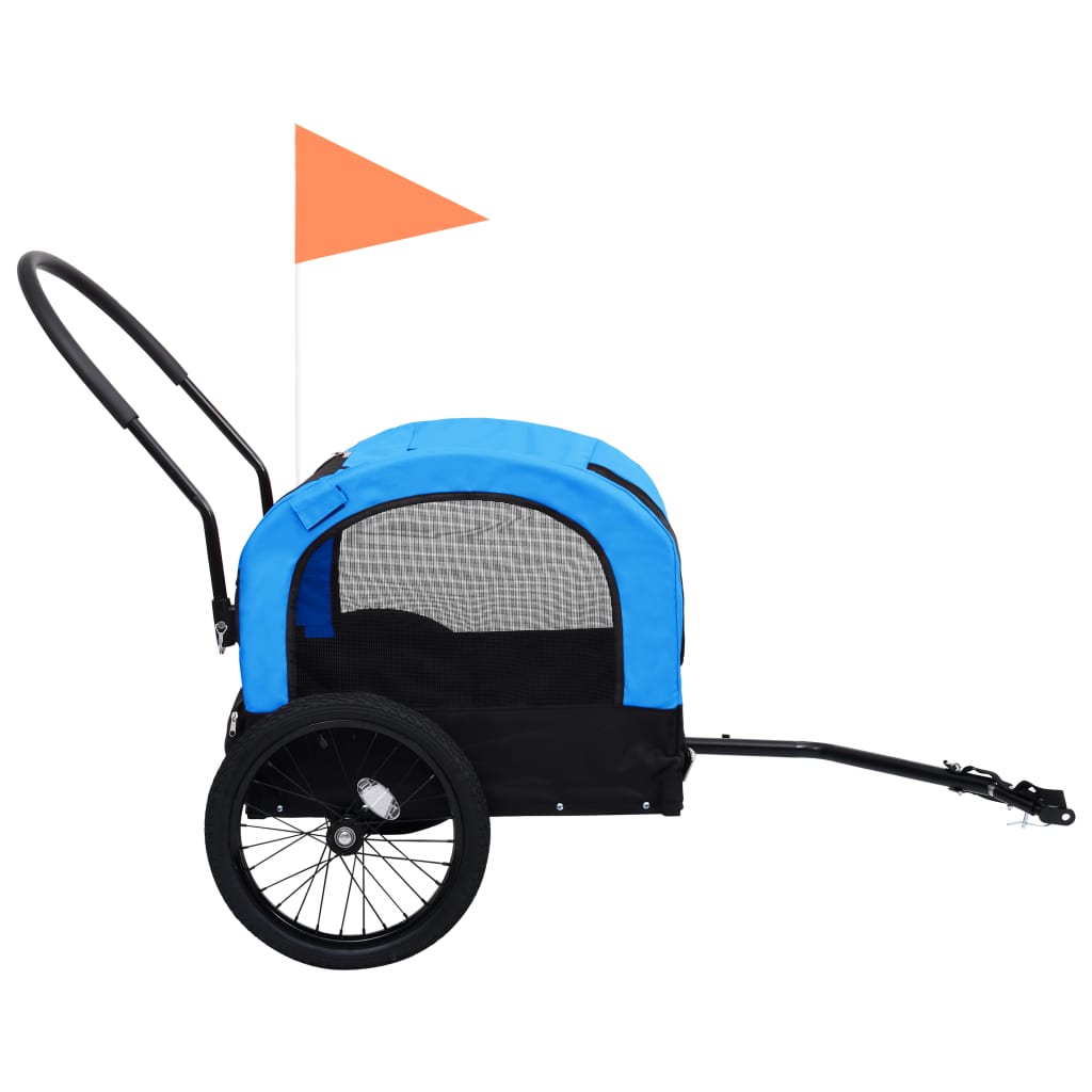 vidaXL 2-u-1 prikolica za bicikl i kolica za kućne ljubimce plavo-crna