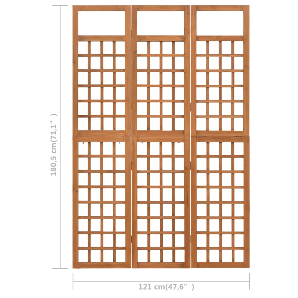 vidaXL Sobna pregrada / rešetka s 3 panela od jelovine 121 x 180,5 cm