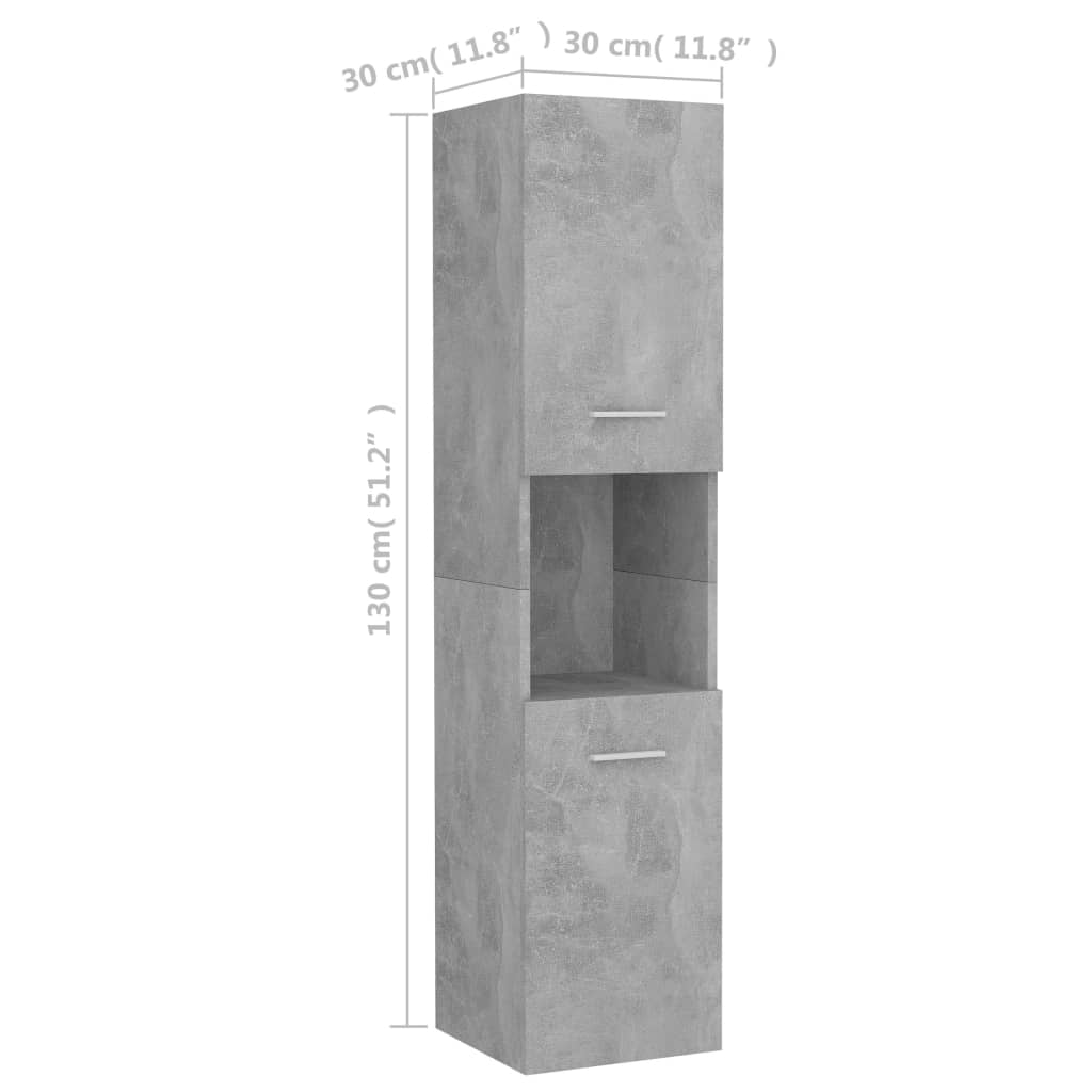 vidaXL Kupaonski ormarić siva boja betona 30 x 30 x 130 cm od iverice