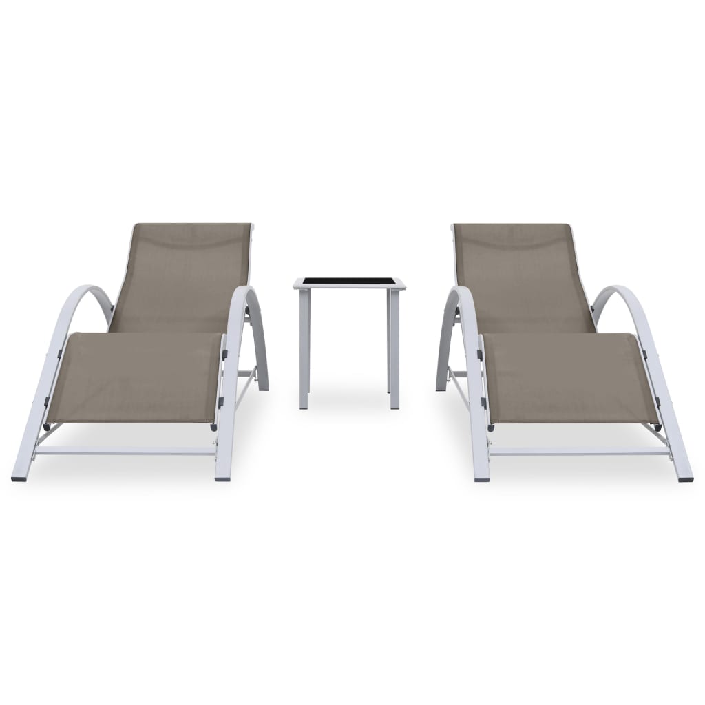 vidaXL Ležaljke za sunčanje sa stolićem 2 kom aluminijske smeđe-sive