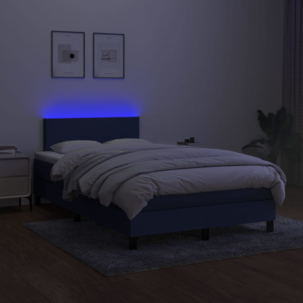 vidaXL Krevet box spring s madracem LED plavi 120 x 200 cm od tkanine