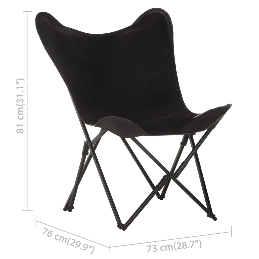 vidaXL Sklopiva leptir-stolica od prave kože crna