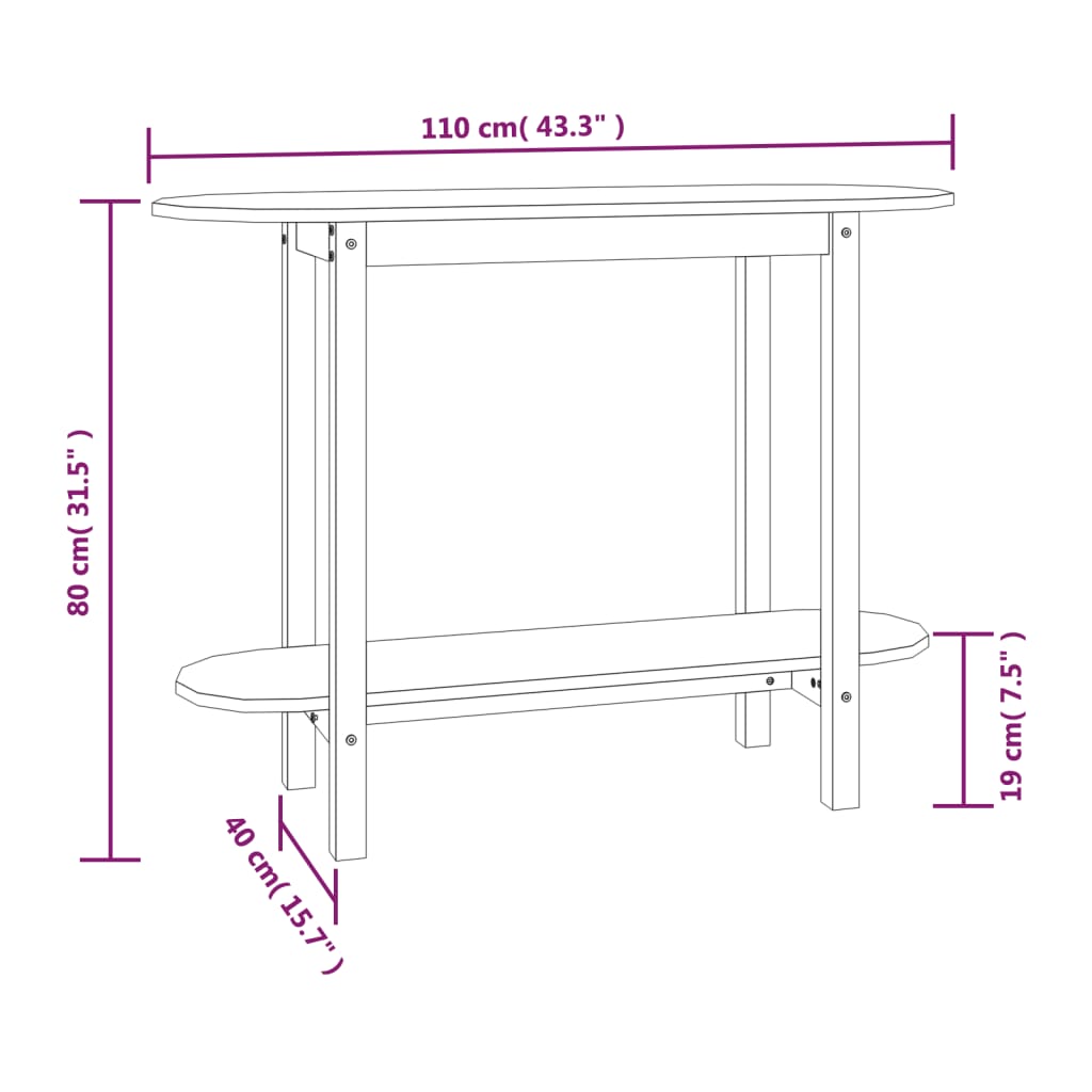 vidaXL Konzolni stol 110 x 40 x 80 cm od masivne borovine