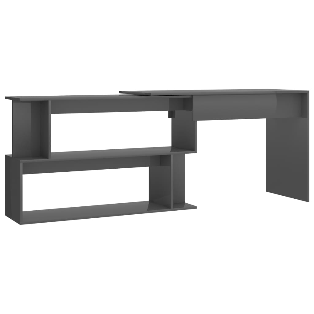 vidaXL Kutni radni stol sjajni sivi 200 x 50 x 76 cm konstruirano drvo