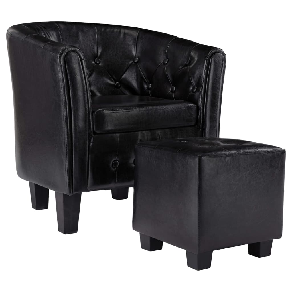 vidaXL Fotelja od umjetne kože s osloncem za noge crna