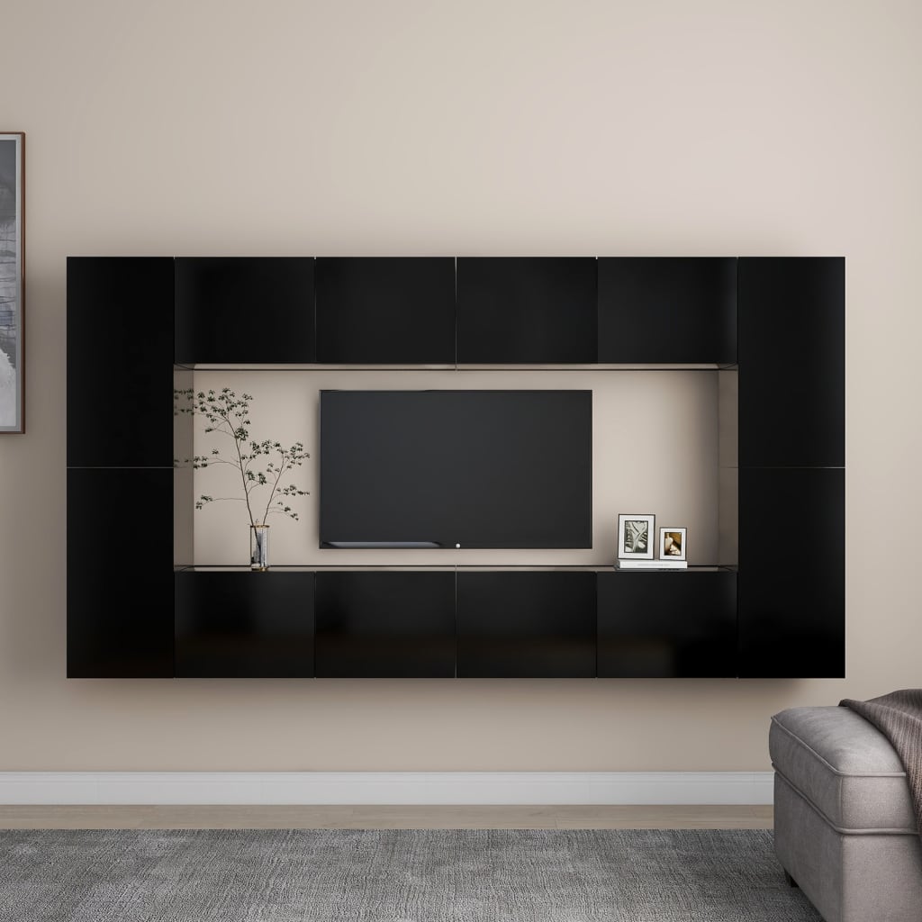vidaXL 8-dijelni set TV ormarića crni od iverice