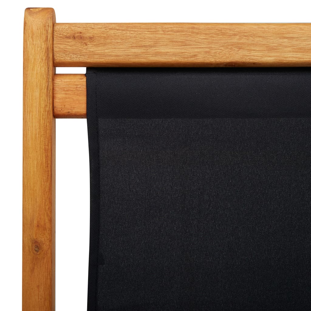 vidaXL Sklopiva stolica za plažu od drva eukaliptusa i tkanine crna
