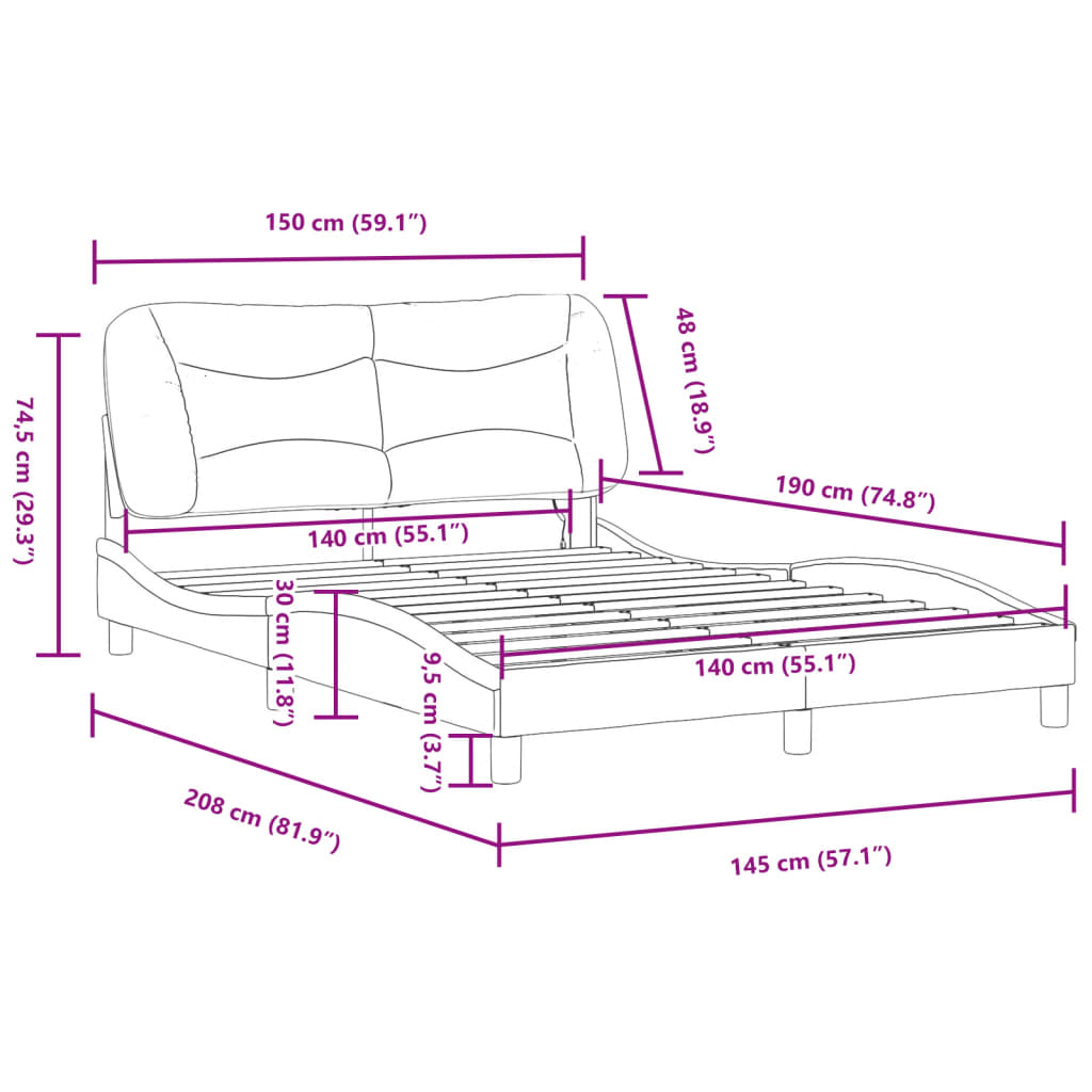 vidaXL Okvir kreveta s LED svjetlima sivi 140 x 190 cm od umjetne kože