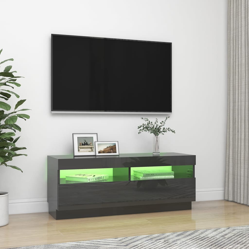 vidaXL TV ormarić s LED svjetlima visoki sjaj sivi 100 x 35 x 40 cm