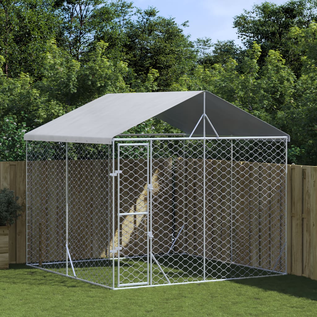 vidaXL Vanjski kavez za pse s krovom srebrni 3x3x2,5 m pocinčani čelik