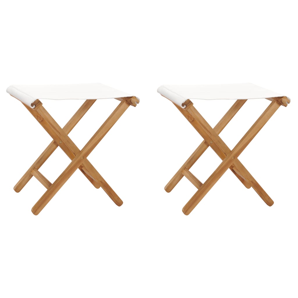 vidaXL Sklopive stolice 2 kom masivna tikovina i tkanina krem bijele