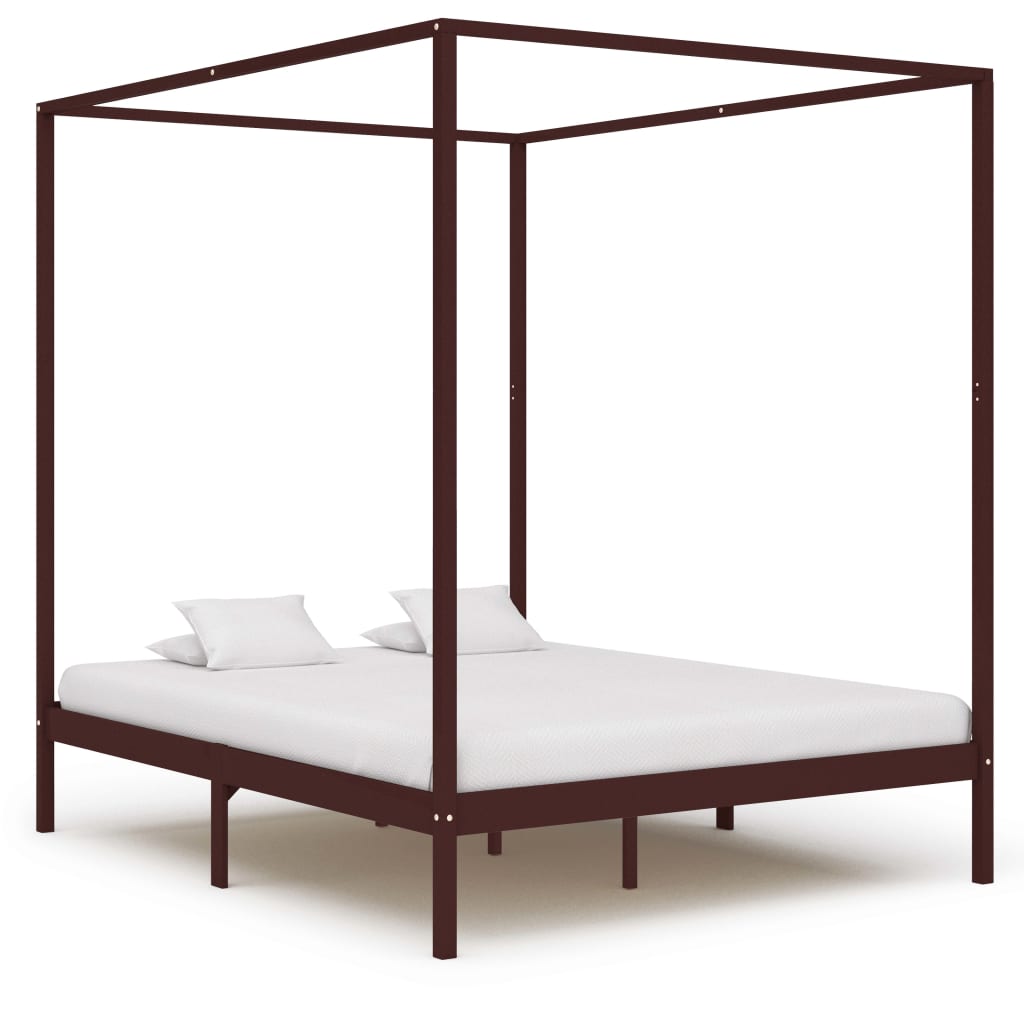 vidaXL Okvir za krevet s baldahinom od borovine tamnosmeđi 160x200 cm