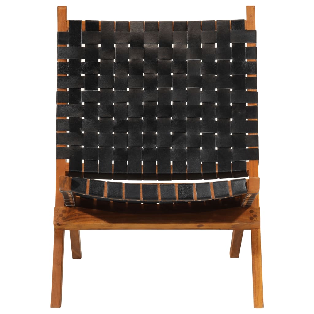 vidaXL Sklopiva stolica za opuštanje crna od prave kože