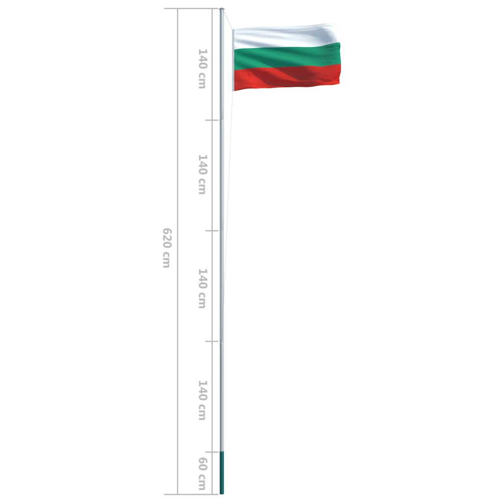 vidaXL Bugarska zastava s aluminijskim stupom 6,2 m