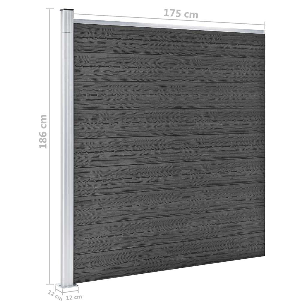 vidaXL Set panela za ogradu WPC 446 x (105 - 186) cm crni