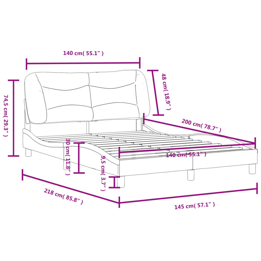 vidaXL Okvir za krevet s uzglavljem krem 140 x 200 cm od tkanine