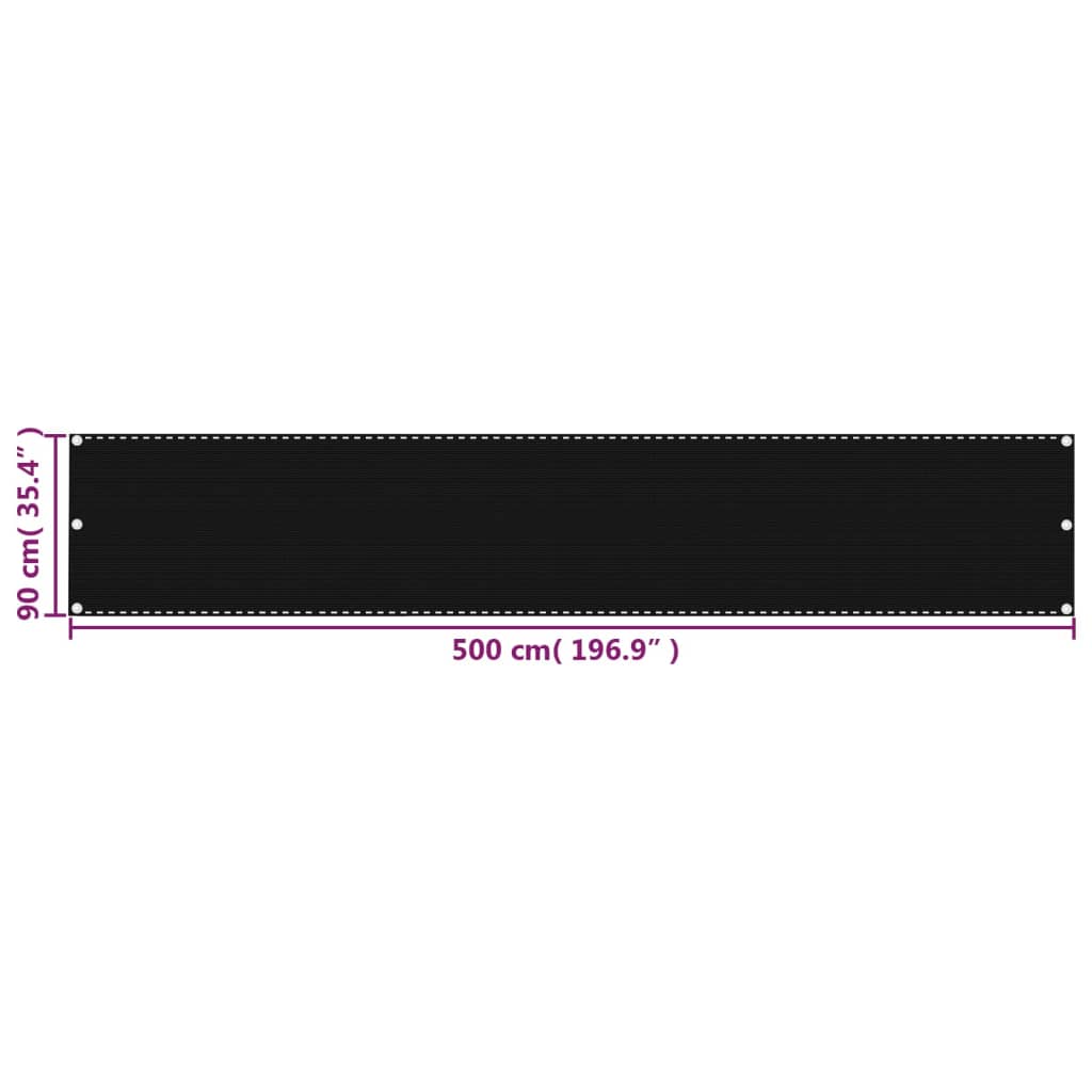 vidaXL Balkonski zastor crni 90 x 500 cm HDPE