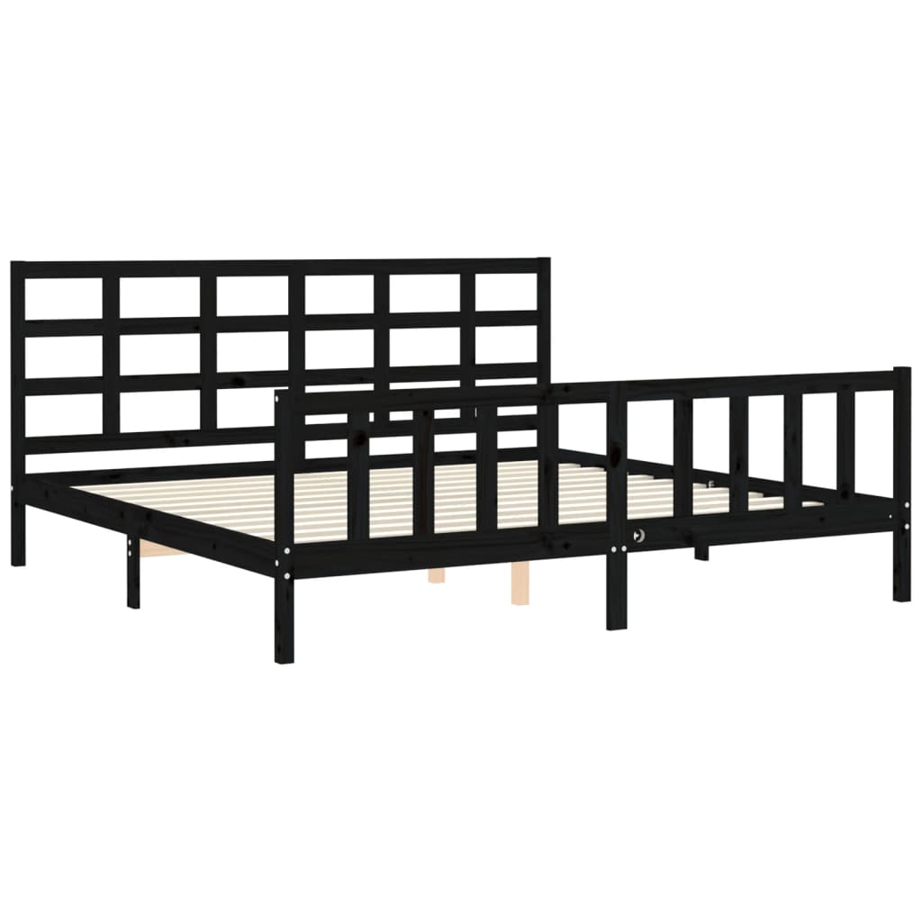 vidaXL Okvir kreveta s uzglavljem crni 180 x 200 cm od masivnog drva