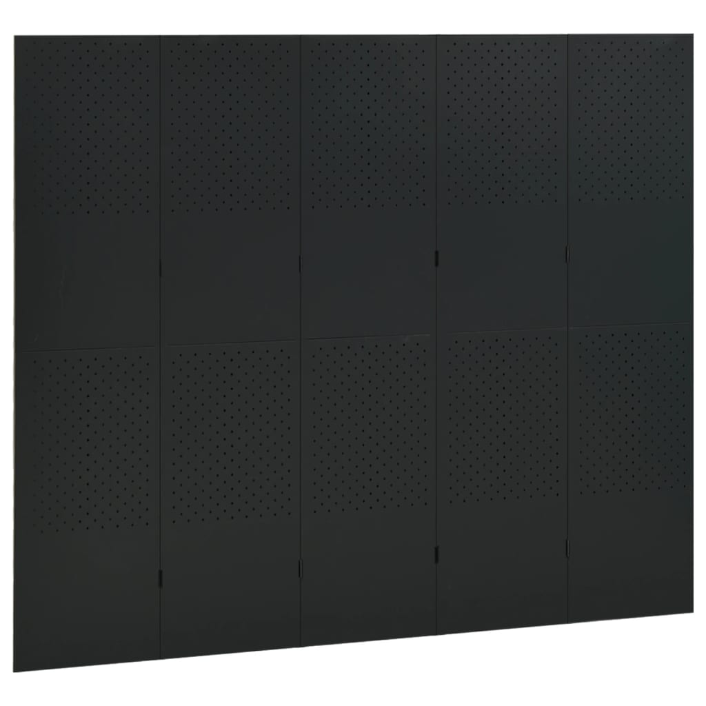 vidaXL Sobna pregrada s 5 panela crna 200 x 180 cm čelična