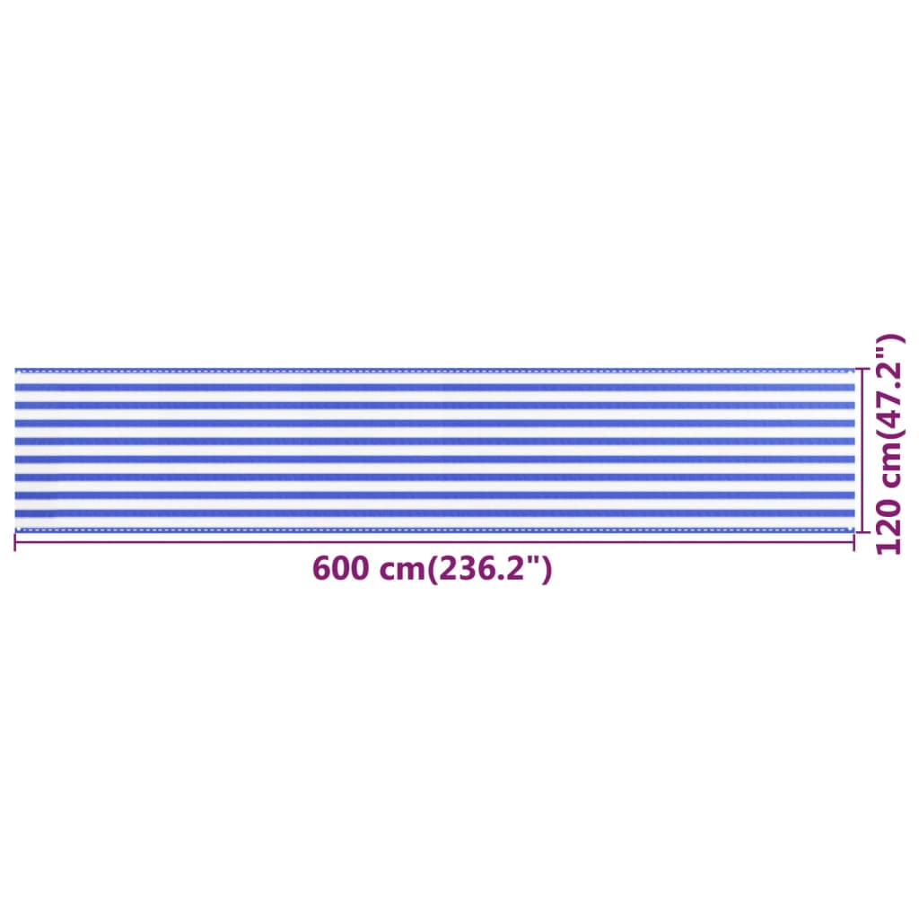 vidaXL Balkonski zastor plavo-bijeli 120 x 600 cm HDPE