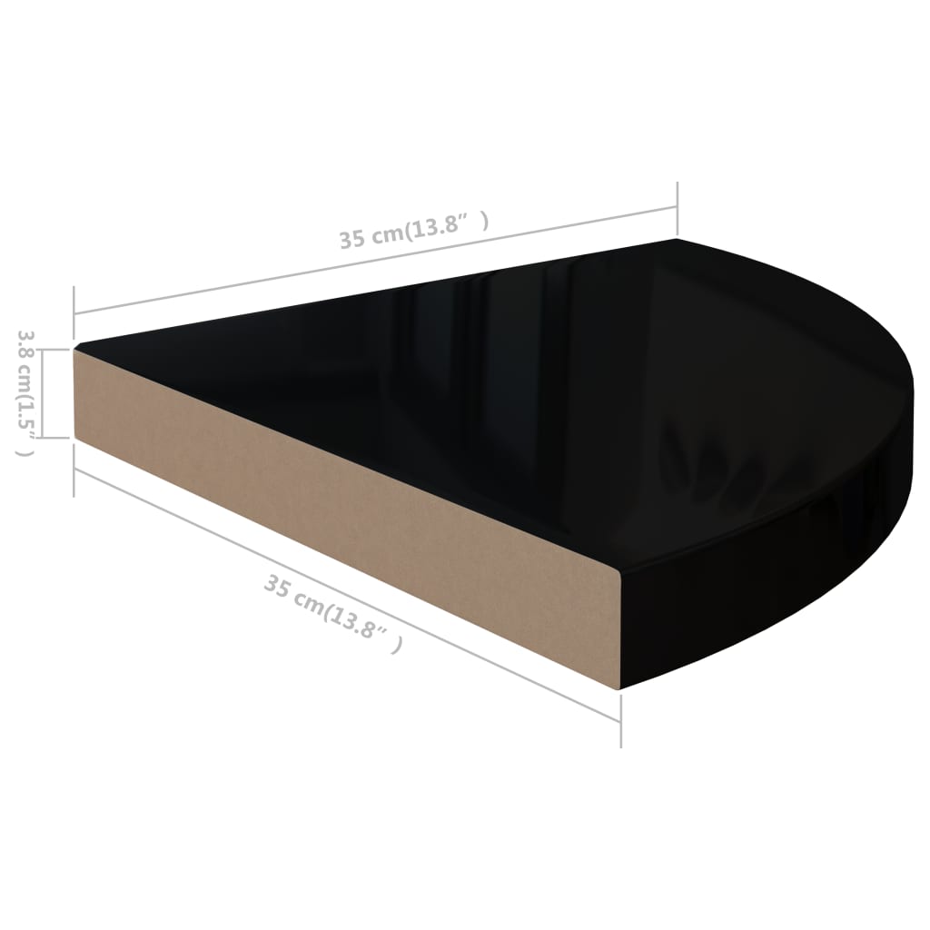 vidaXL Plutajuće kutne police 2 kom sjajne crne 35 x 35 x 3,8 cm MDF