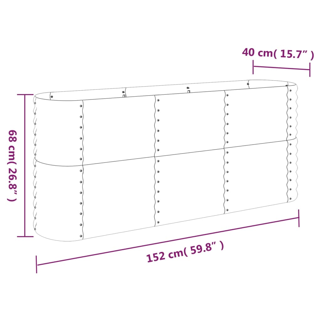 vidaXL Povišena vrtna gredica od čelika 152 x 40 x 68 cm sivi