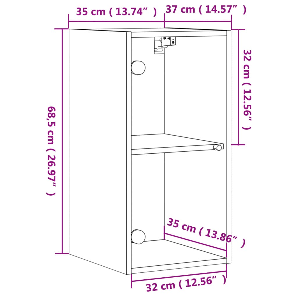 vidaXL Zidni ormarić sa staklenim vratima boja hrasta 35x37x68,5 cm
