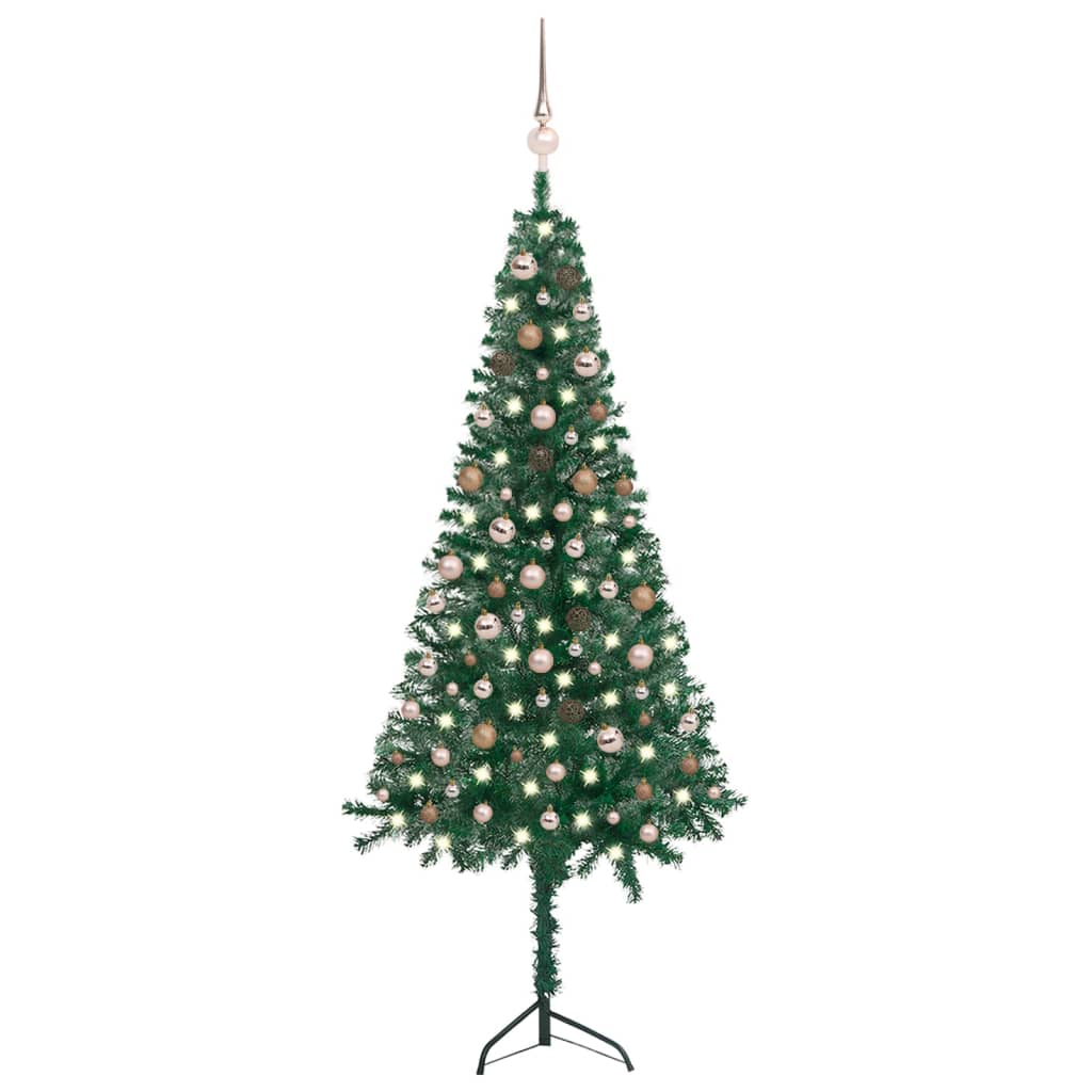 vidaXL Kutno umjetno božićno drvce LED s kuglicama zeleno 210 cm PVC