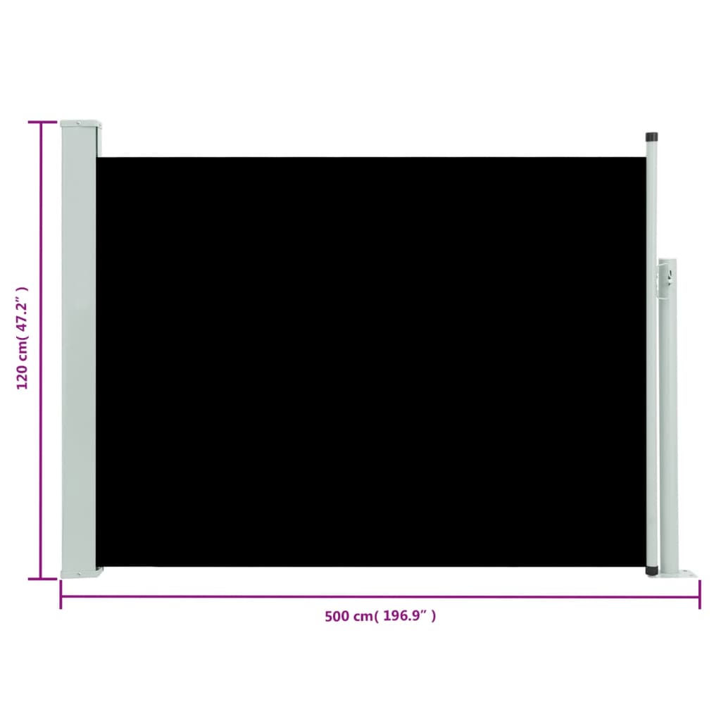vidaXL Uvlačiva bočna tenda za terasu 120 x 500 cm crna