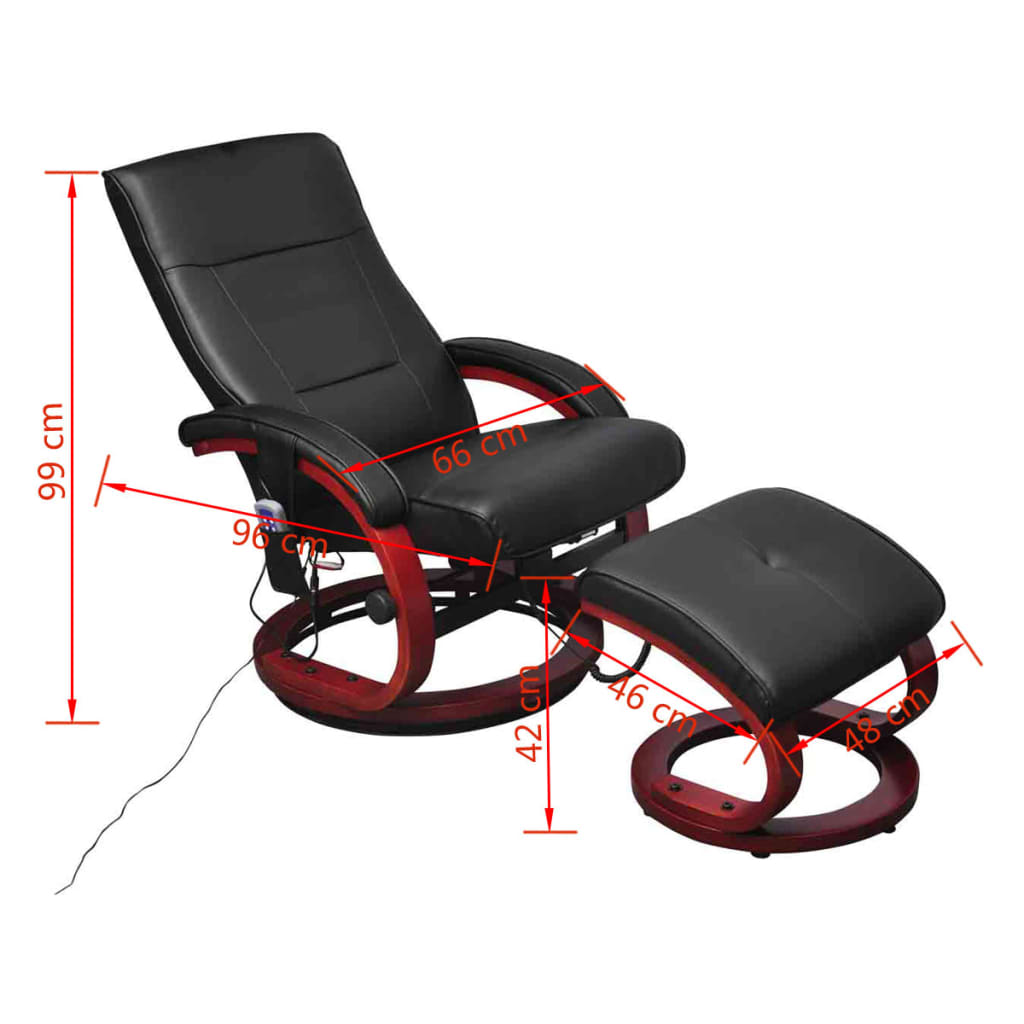 vidaXL Masažna fotelja od umjetne kože s osloncem za noge crna