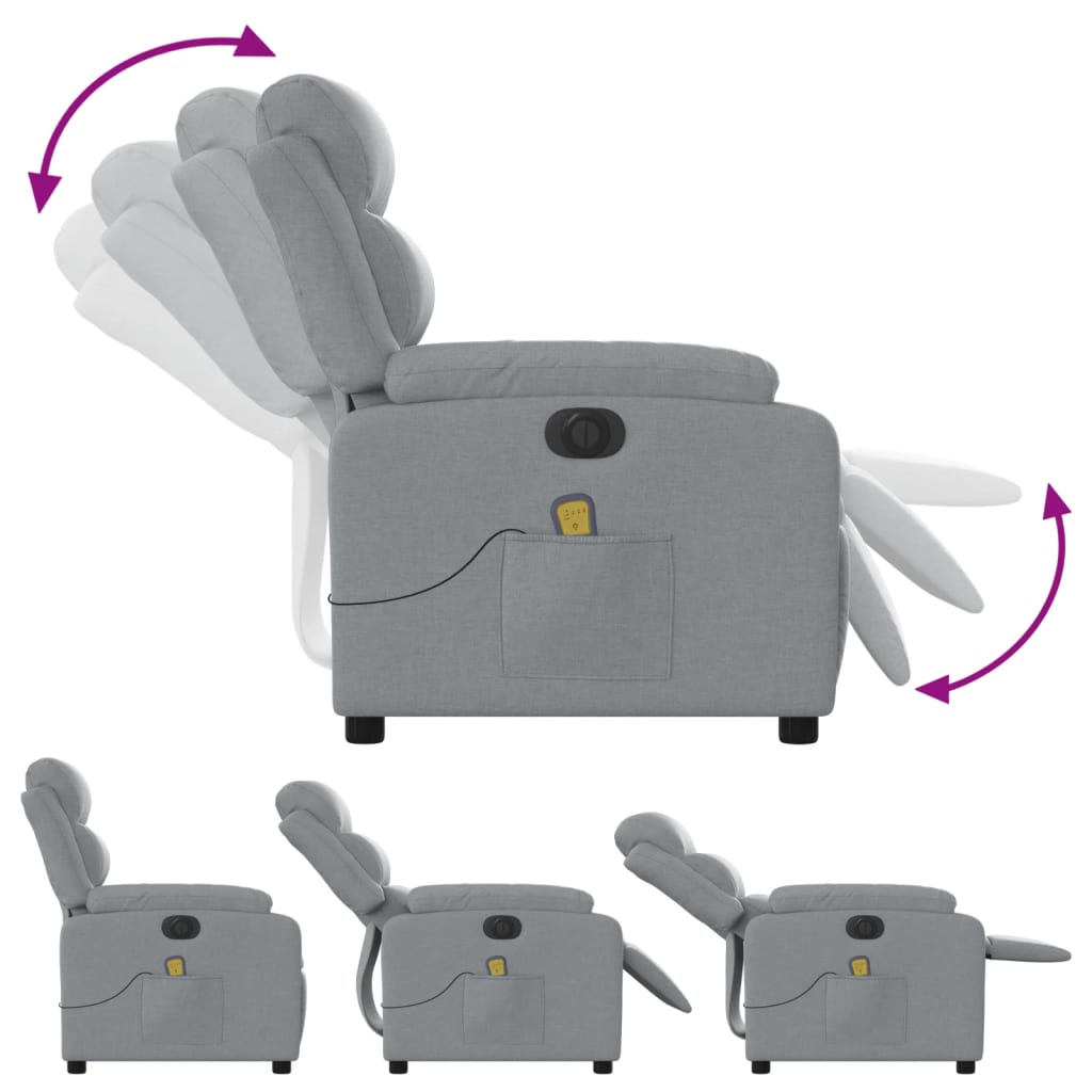 vidaXL Električni masažni naslonjač od tkanine svjetlosivi