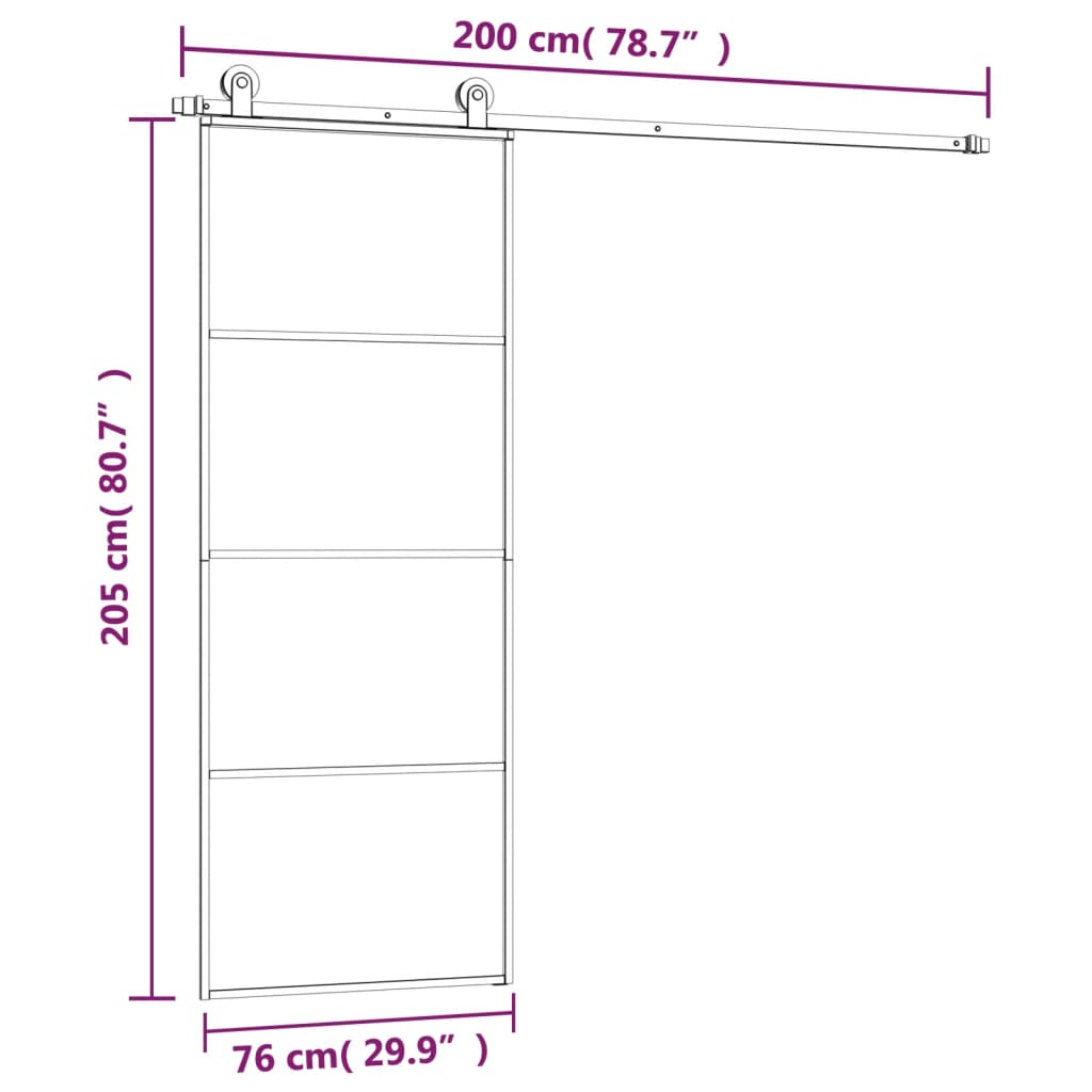 vidaXL Klizna vrata s priborom 76 x 205 cm od ESG stakla i aluminija
