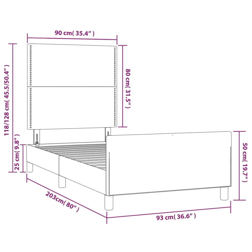 vidaXL Okvir za krevet s uzglavljem smeđesivi 90x200 cm od tkanine