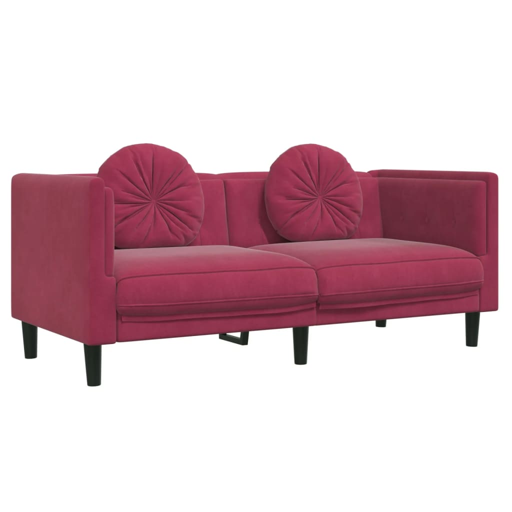 vidaXL 3-dijelni set sofa s jastucima crvena boja vina baršunasti
