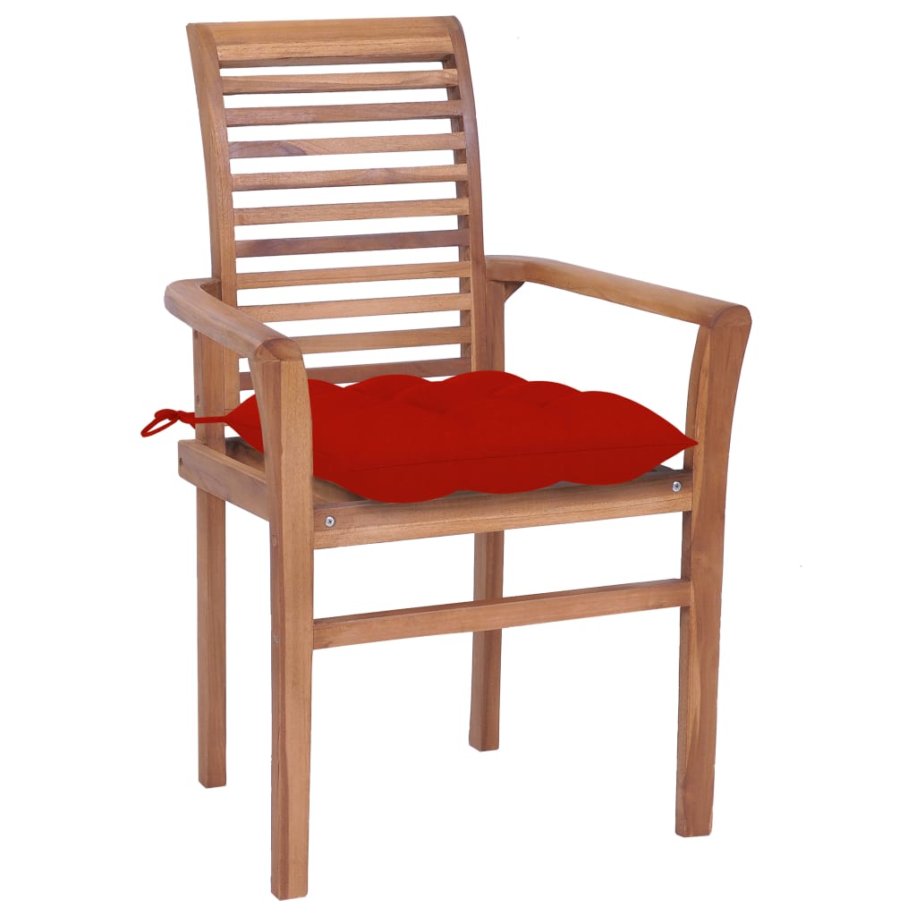 vidaXL Blagovaonske stolice s crvenim jastucima 2 kom masivna tikovina