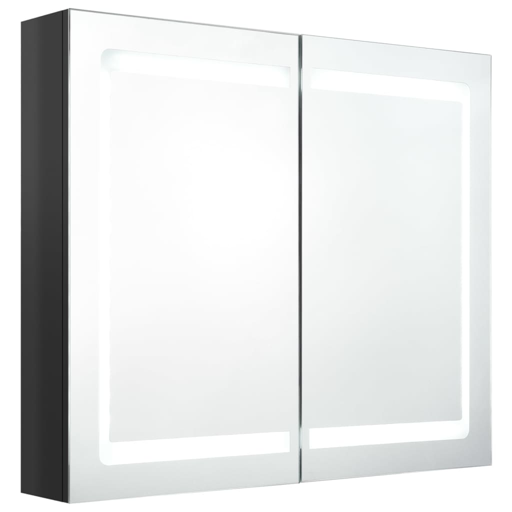 vidaXL LED kupaonski ormarić s ogledalom sjajni crni 80 x 12 x 68 cm